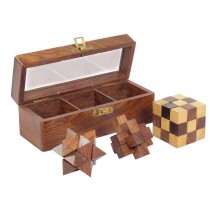3 Puzzle Set In Sheesham Box 18cm