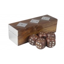 Sheesham Wood Dice Box 13cm - Nickel Finish With 5 Dice