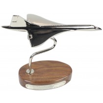 Concorde Plane On Wood Base - Nickel Plated Aluminium - 23cm