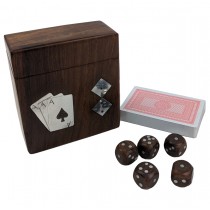 Sheesham Card & 5 Dice Box - 11.5cm