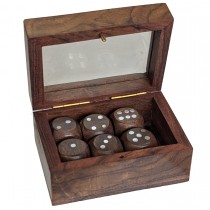 6 Dice In Sheesham / Glass Box - 9cm