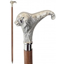 Lionhead Swagger Cane - Nickel Plated & Sheesham Wood 98.5cm