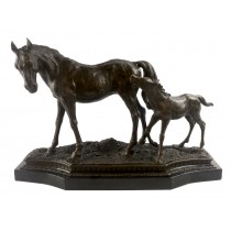Horse and Foal Bronze Sculpture On Marble Base 56cm