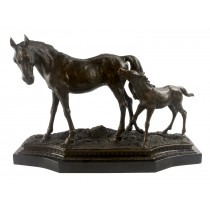 Horse and Foal Foundry Cast Bronze Sculpture On Marble Base 56cm