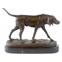 Foundry Cast Bronze Dog Sculpture On Marble Base 31cm