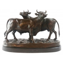 Cow and Bull Foundry Cast Bronze Sculpture On Marble Base 44cm