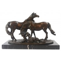 Horses and Foal Bronze Sculpture On Marble Base 42cm