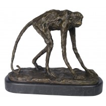 Monkey Bronze Sculpture On Marble Base 30cm