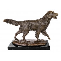 Foundry Cast Bronze Dog Retriever Sculpture On Marble Base 40cm