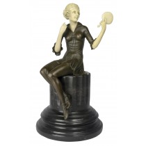 Lady with Mirror Sculpture On Marble Base 35cm
