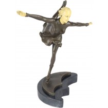 Lady Skating Foundry Cast Bronze Sculpture On Marble Base 31cm
