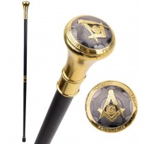 Gold Square & Compass Design Swagger Cane / Walking Stick - 92cm
