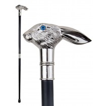 Silver Hare Blue Eyed Swagger Cane / Walking Stick - 93cm