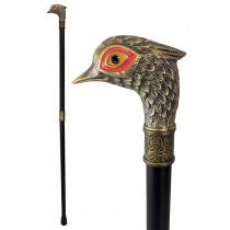 Brass Finish Pheasant Red / Orange Eyed Swagger Cane / Walking Stick  - 91cm