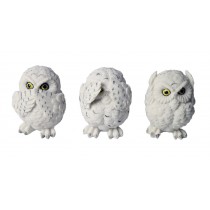 Set Of 3 White Owls - Hear Speak, & See No Evil - 8cm