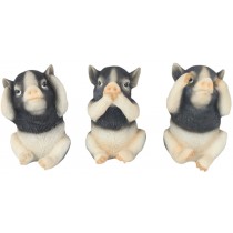 Set Of 3 Black & White Pigs - Hear Speak, & See No Evil - 8cm