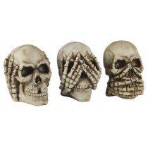 Set Of 3 Skulls - Hear Speak, & See No Evil - 13cm