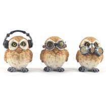 Set Of 3 Steampunk Owls - Hear Speak, & See No Evil 8.5cm 