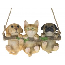 Swinging Puppies and Kitten On Log 28cm