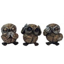 Set of 3 No Evil Owls - 8cm