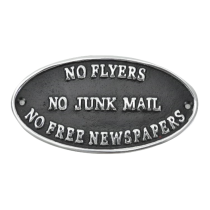 No Flyers No Junk Mail Sign - Polished Aluminium 17cm