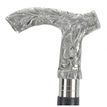 Nickel Finish Engraved Flower Swagger Cane/Walking Stick  95cm