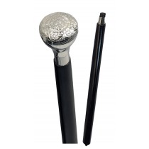 Nickel Finish Engraved Flower Round Top Swagger Cane/Walking Stick  93cm