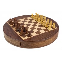 Round Magnetic Chess Foamed Tray Inside - Sheesham Wood - 23cm