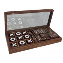 Multi Game Set - Domino, Dice and Tic Tac Toe - Shesham Wood  - 23.5cm