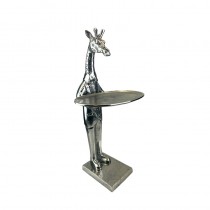 Giraffe With Plate - 50cm Nickel Plated Aluminium