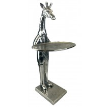 Giraffe With Plate - 100cm Nickel Plated Aluminium