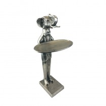 Elephant With Plate - 50cm Nickel Plated Aluminium