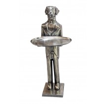 Dog With Plate - 100cm Nickel Plated Aluminium