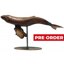 45cm Aged Copper/Verdigris Finish 3D Humpback Whale Statue On Heavy Metal Base