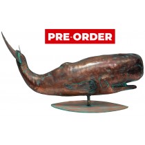 59cm Aged Copper/Verdigris Finish 3D Whale Statue On Heavy Metal Base