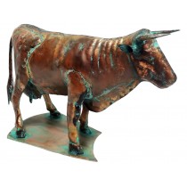 53.5cm Aged Copper/Verdigris Finish 3D Bull Statue On Heavy Metal Base