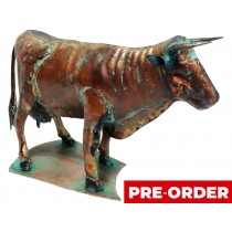 53.5cm Aged Copper/Verdigris Finish 3D Bull Statue On Heavy Metal Base