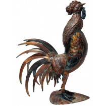 71cm Aged Copper/Verdigris Finish 3D Rooster Statue On Heavy Metal Base