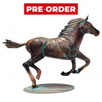 40cm Aged Copper/Verdigris Finish 3D Horse Statue On Heavy Metal Base