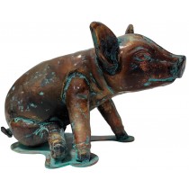 48cm Aged Copper/Verdigris Finish 3D Sitting Pig Statue On Heavy Metal Base