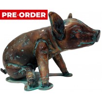 48cm Aged Copper/Verdigris Finish 3D Sitting Pig Statue On Heavy Metal Base