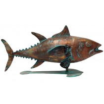 52cm Aged Copper/Verdigris Finish Blue Tuna Fish Statue On Heavy Metal Base