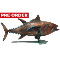 52cm Aged Copper/Verdigris Finish Blue Tuna Fish Statue On Heavy Metal Base