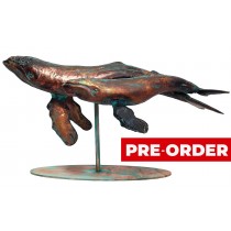 46cm Aged Copper/Verdigris Finish Humpback Whale Mother & Son Statue On Heavy Metal Base