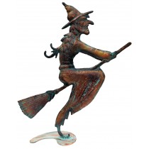 62cm Aged Copper/Verdigris Finish Witch On Heavy Metal Base