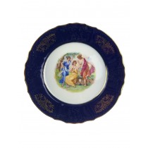 Rich Cobalt Blue Porcelain Gilded Plate With People 25cm 
