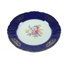 Rich Cobalt Blue Porcelain Gilded Plate With Flowers 25cm