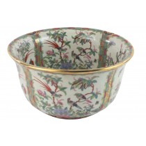 Chinese Famille Verte Birds / Trees Gold Rimmed Bowl 24cm