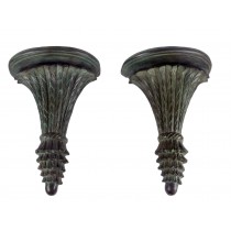 Pair of Hot Cast Bronze Wall Sconces in Verdigris Finish 36cm