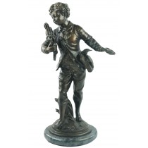 Boy With Book On Marble Base Antique Brass 34cm